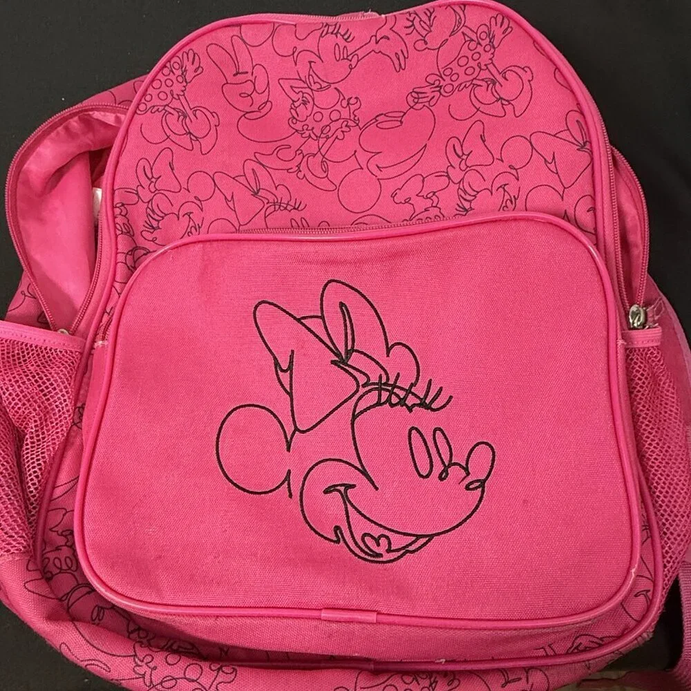 Disney Winnie the Pooh Toile Canvas Shoulder Bag Tan Leather Trim